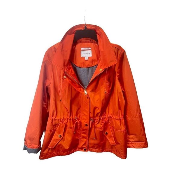 Women’s Charter Club Anorak Jacket Rain Coat Sz XL Petite aurora orange color NW - Picture 1 of 12